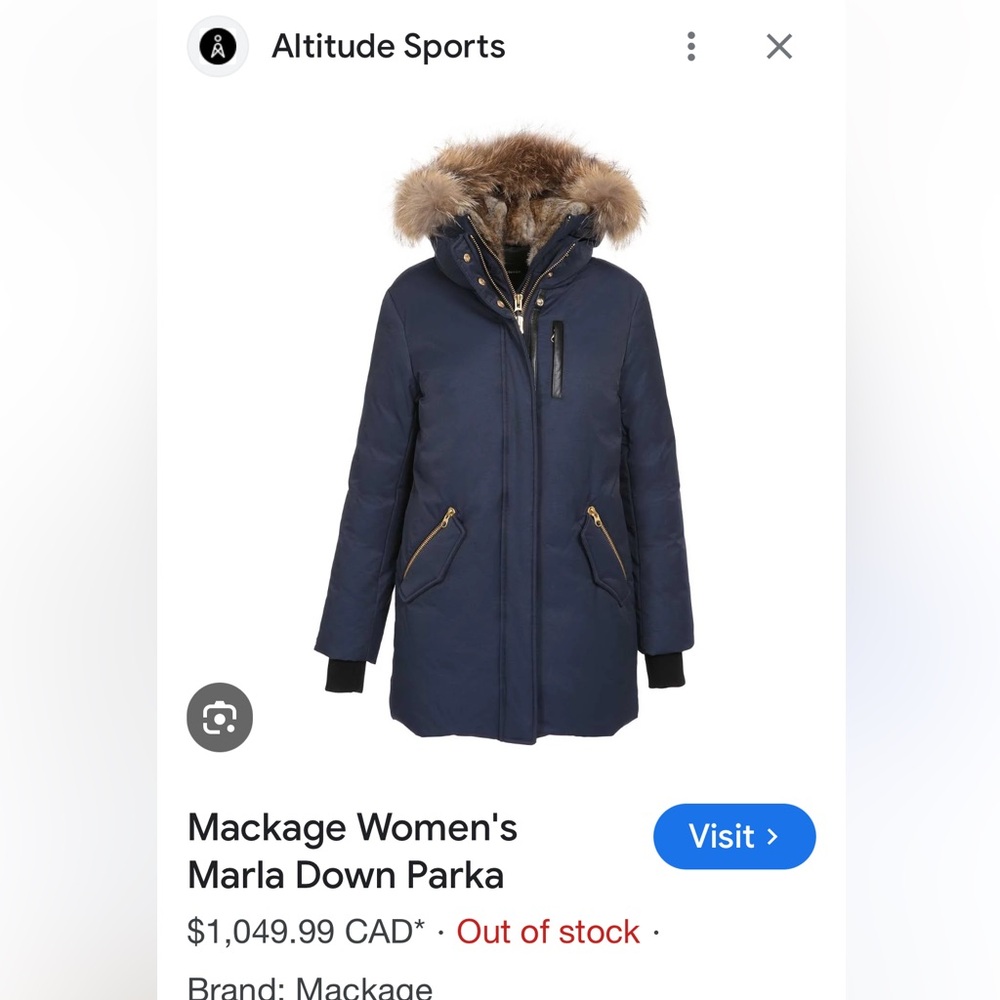 New Mackage Marla Fur Parka Navy Women’s XXS